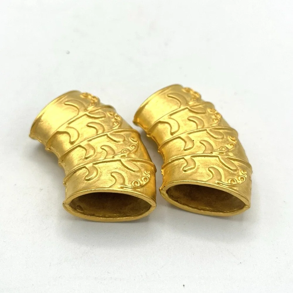 Y2K Barrel Slide Pendant Necklace Scarf Ring Tube Lot 2 Matte Gold Etruscan